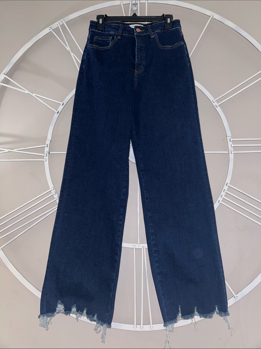 Lovervet Dark Indigo High-Rise Wide Leg Jeans with Frayed Hem